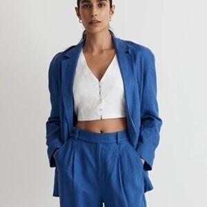 Madewell Double-Breasted Crossover Blazer Linen Bluestone NWOT